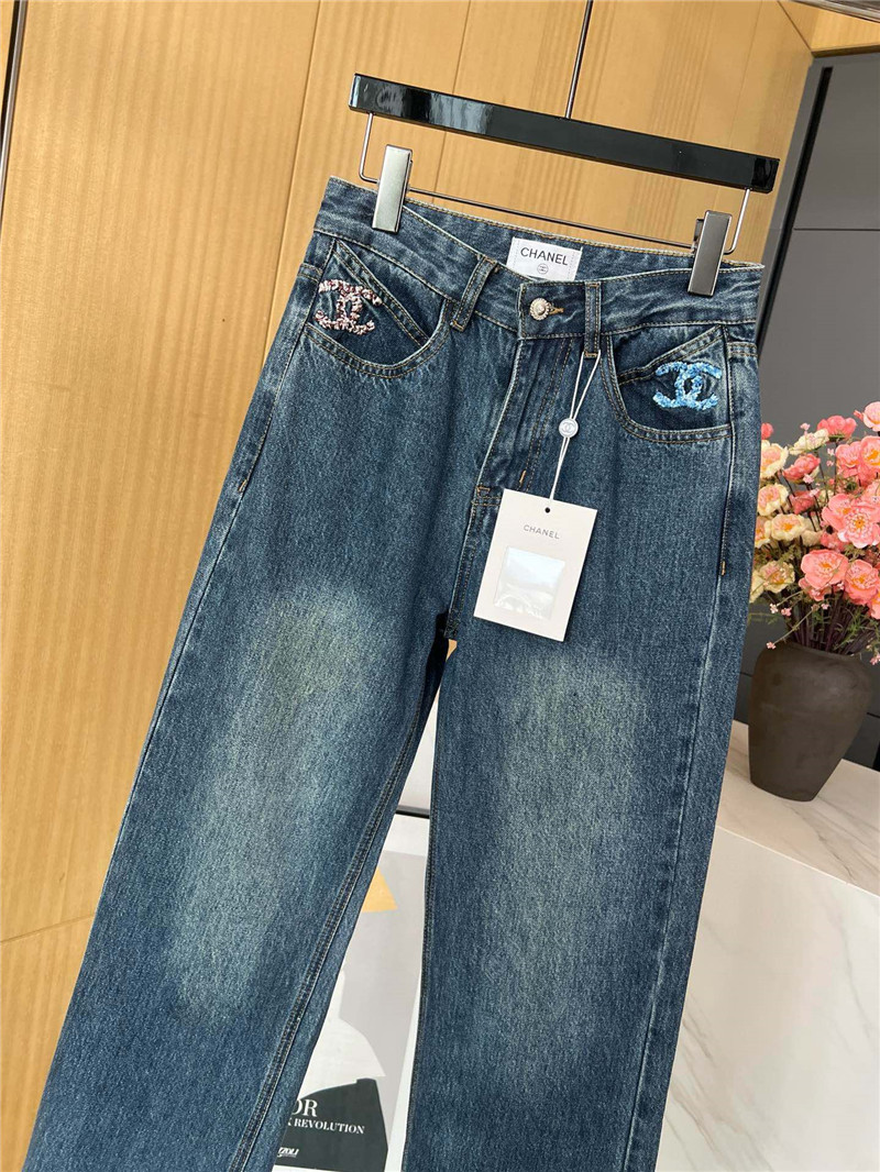 Ch**el dark blue straight jeans replica clothes
