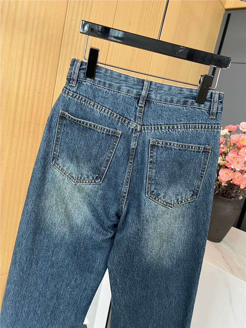 Ch**el dark blue straight jeans replica clothes
