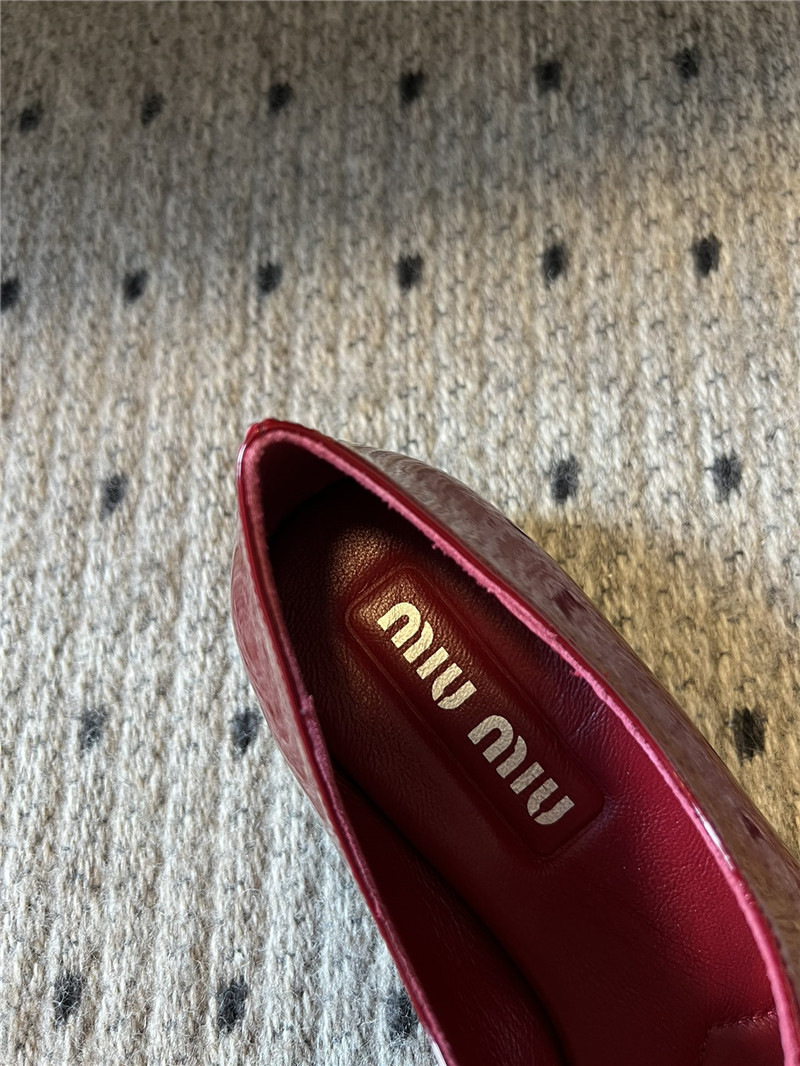Miu Miu Red Buckle Ankle Strap Pointed Mary Jane Flats