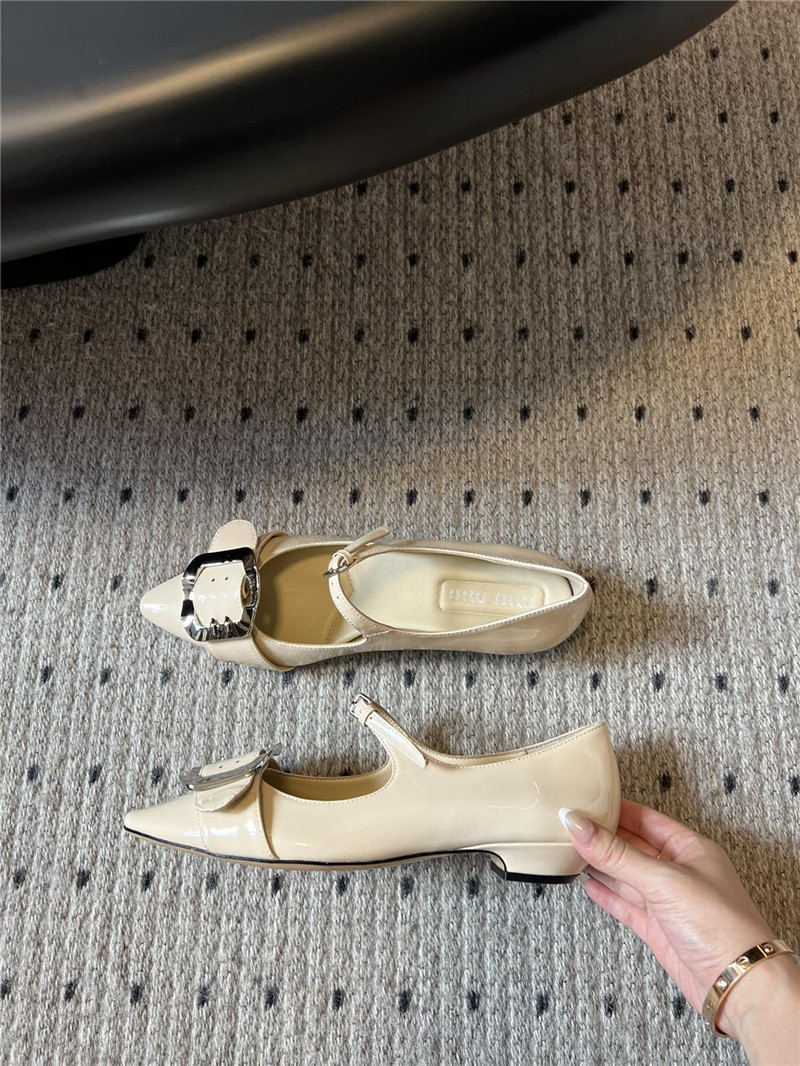 Miu Miu Ivory Buckle Ankle Strap Pointed Mary Jane Flats