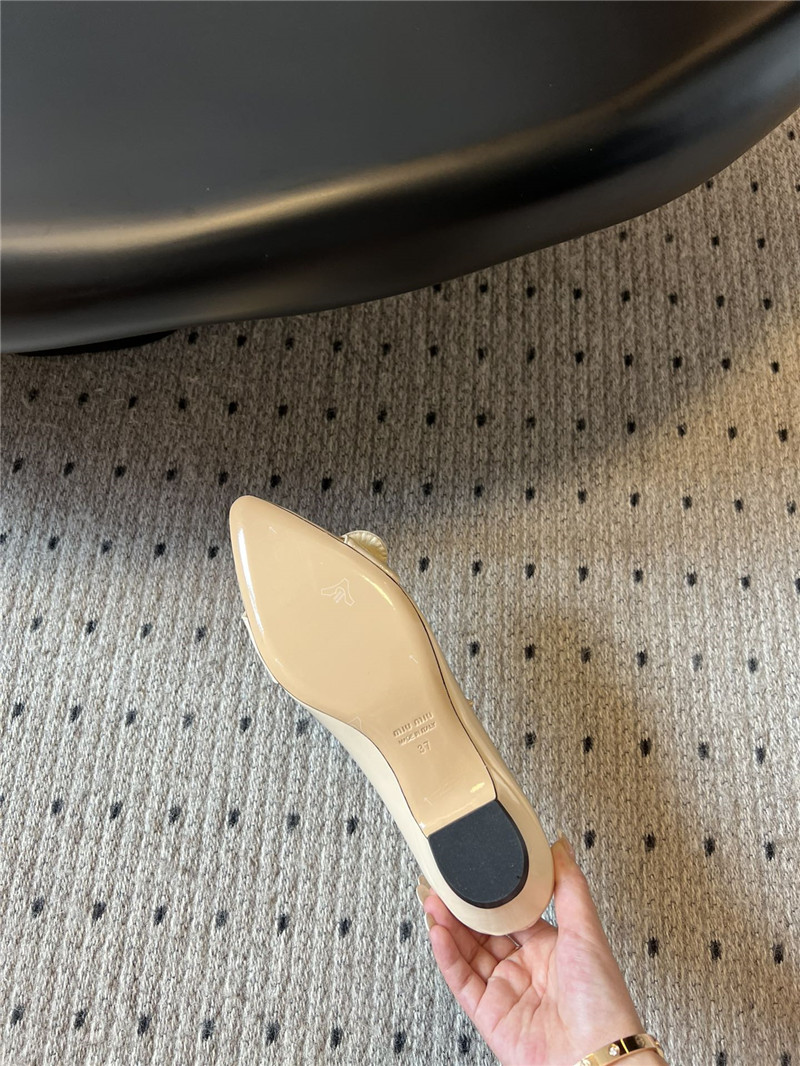 Miu Miu Ivory Buckle Ankle Strap Pointed Mary Jane Flats