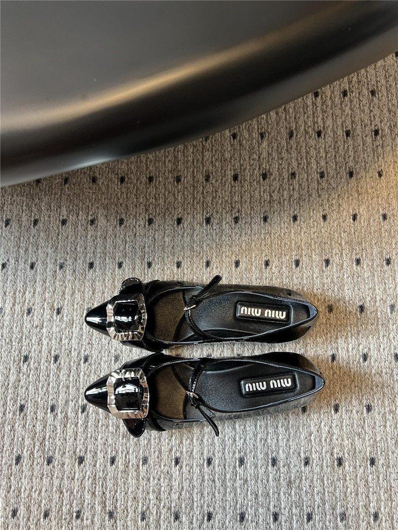 Miu Miu Black Buckle Ankle Strap Pointed Mary Jane Flats