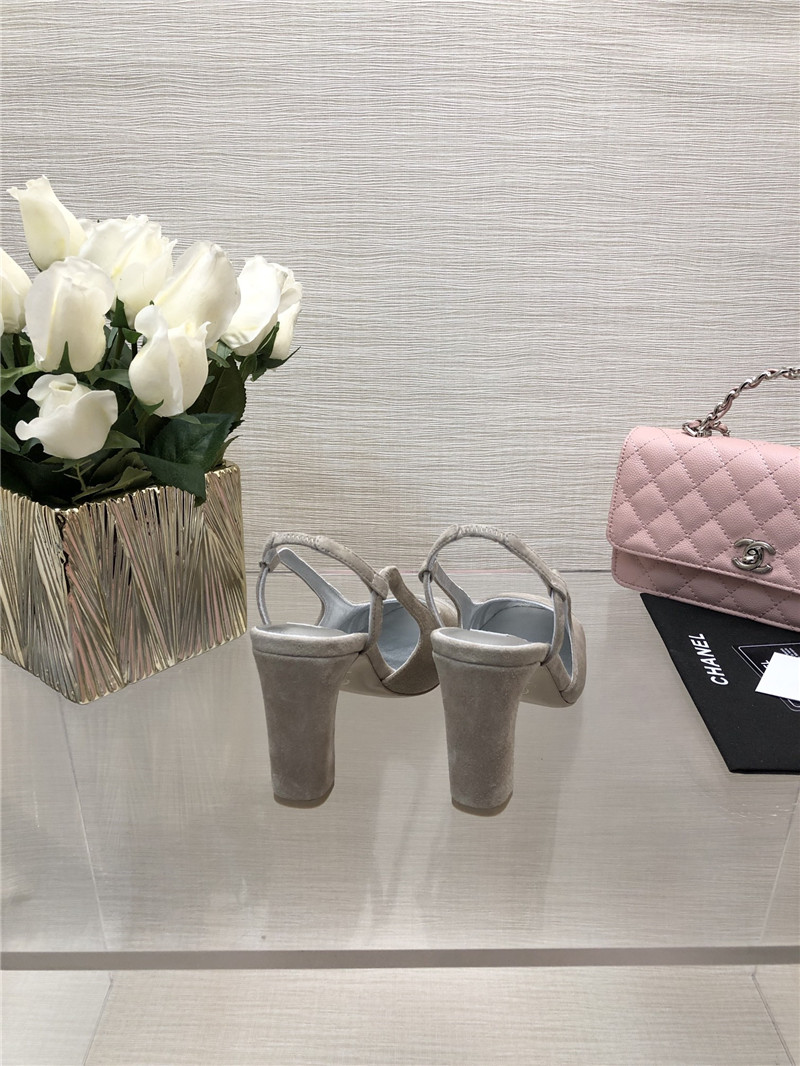 Ch**el grey suede and silver leather slingbacks