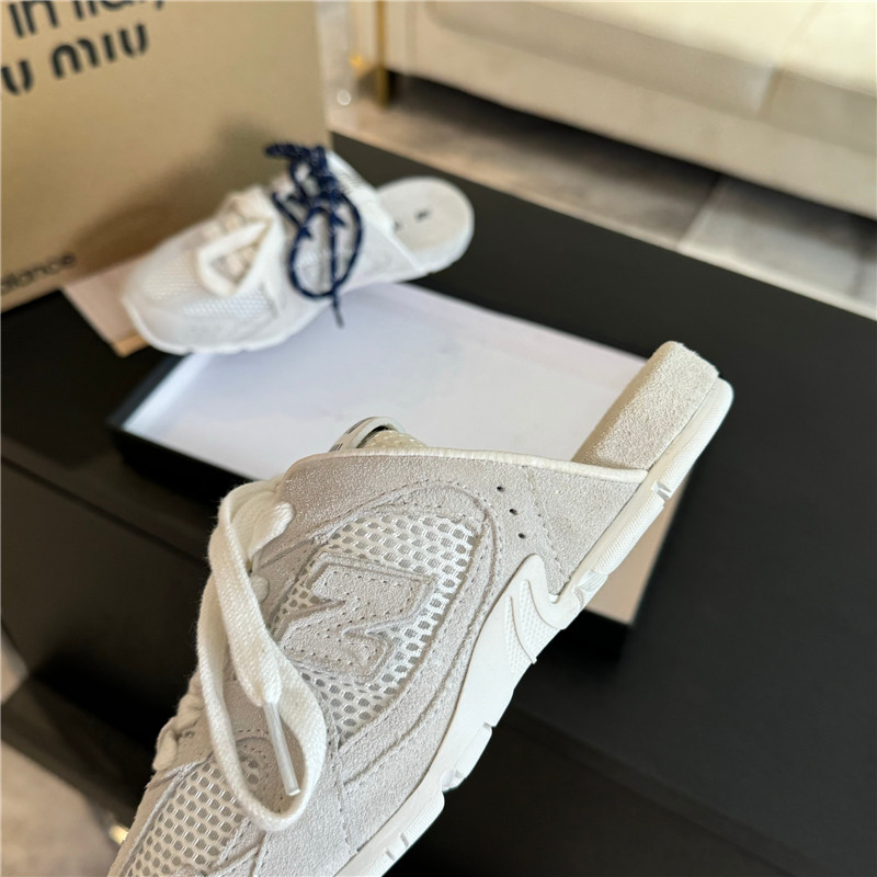 New Balance x Miu Miu 530 SL White Mesh Fabric Mules