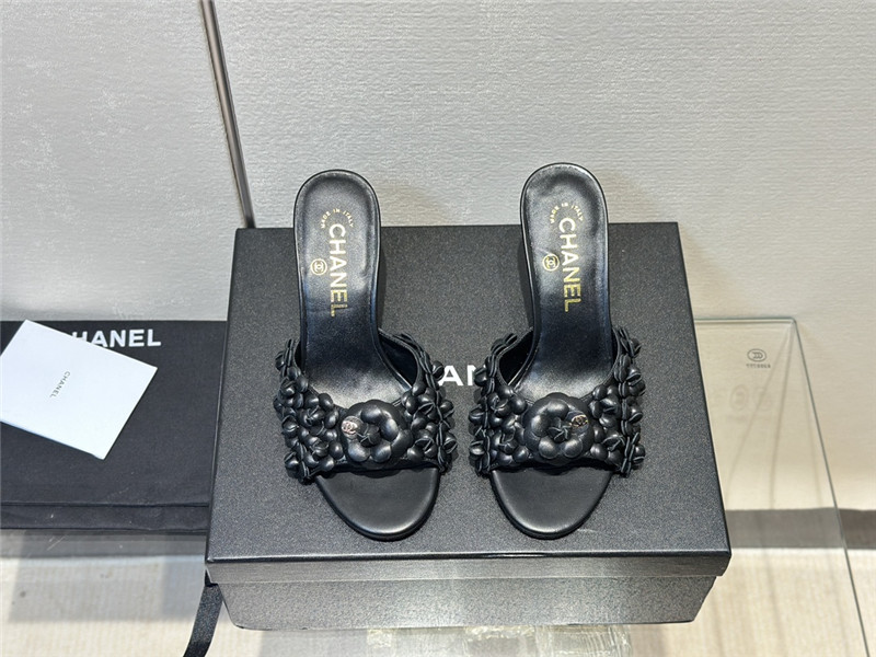 Ch**el camellia heel mules black leather