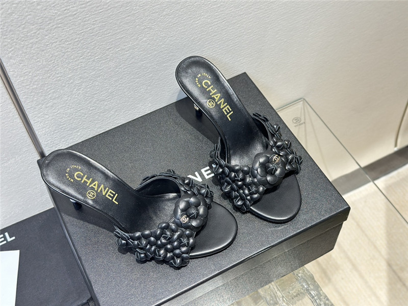 Ch**el camellia heel mules black leather