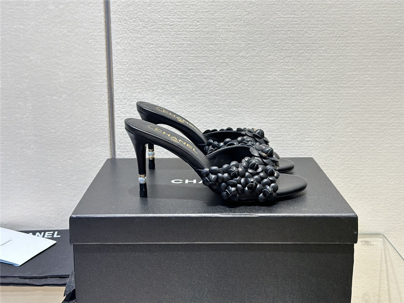 Ch**el camellia heel mules black leather