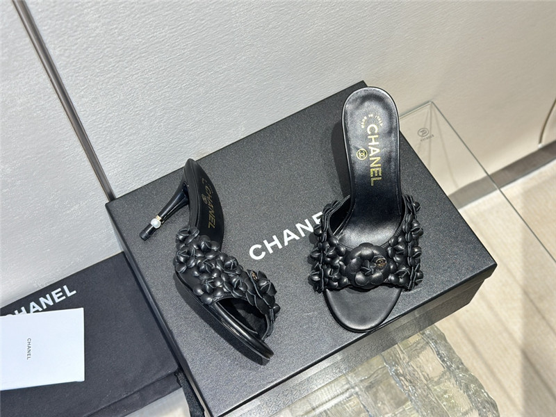 Ch**el camellia heel mules black leather