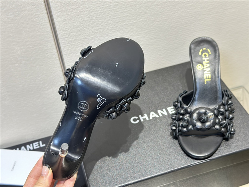 Ch**el camellia heel mules black leather