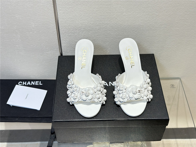 Ch**el camellia heel mules white leather