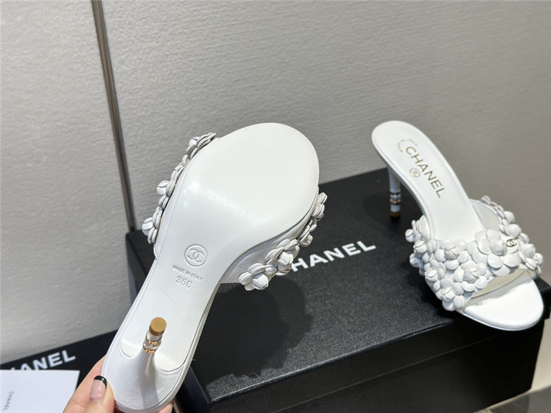Ch**el camellia heel mules white leather
