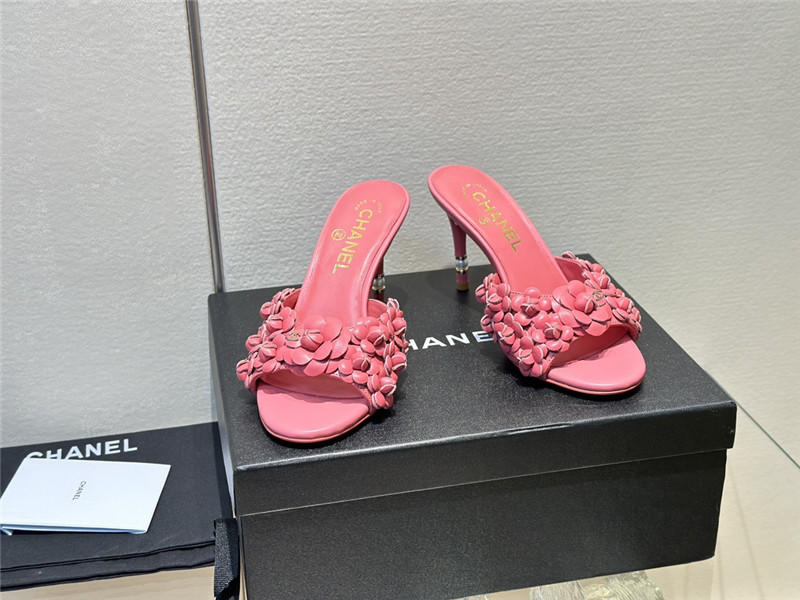 Ch**el camellia heel mules pink leather