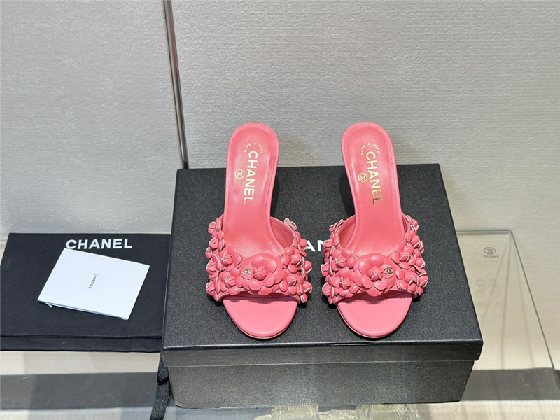 Ch**el camellia heel mules pink leather