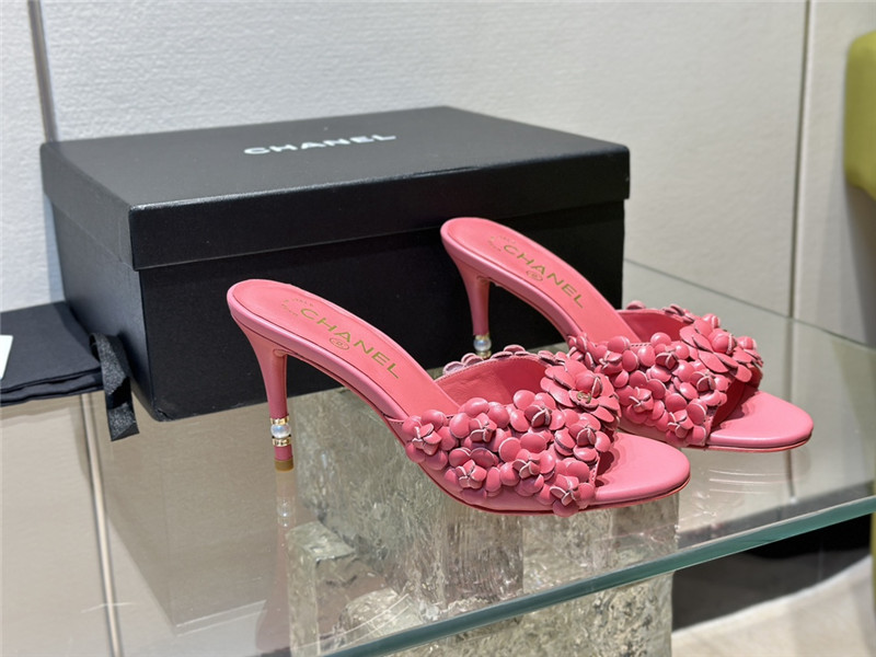 Ch**el camellia heel mules pink leather