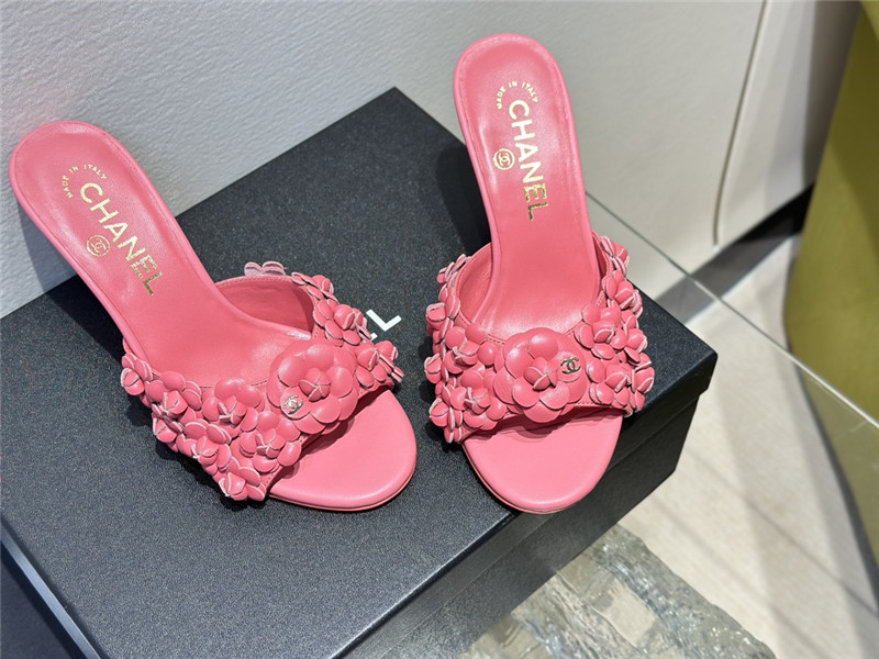 Ch**el camellia heel mules pink leather