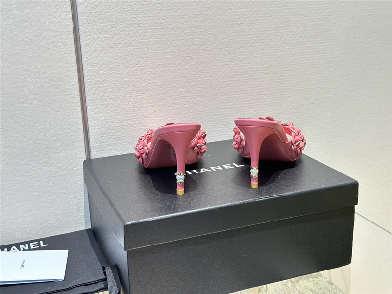 Ch**el camellia heel mules pink leather