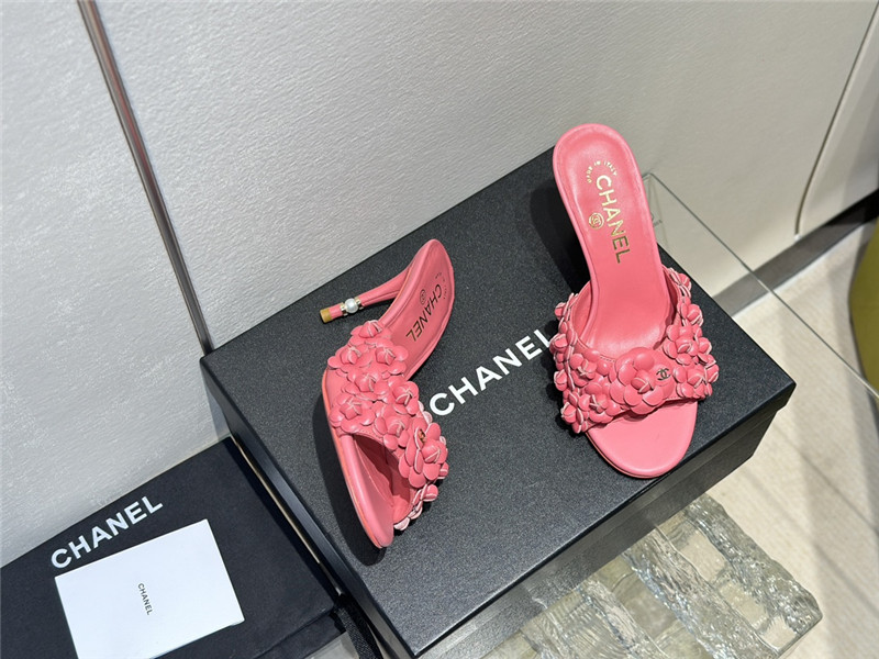 Ch**el camellia heel mules pink leather