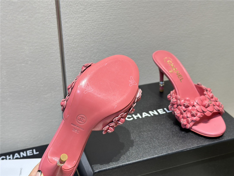 Ch**el camellia heel mules pink leather