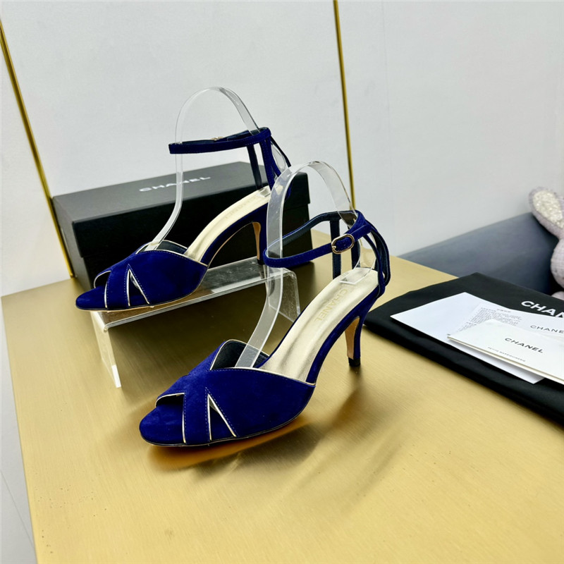 Ch**el butterfly ankle strap open toe pumps blue suede