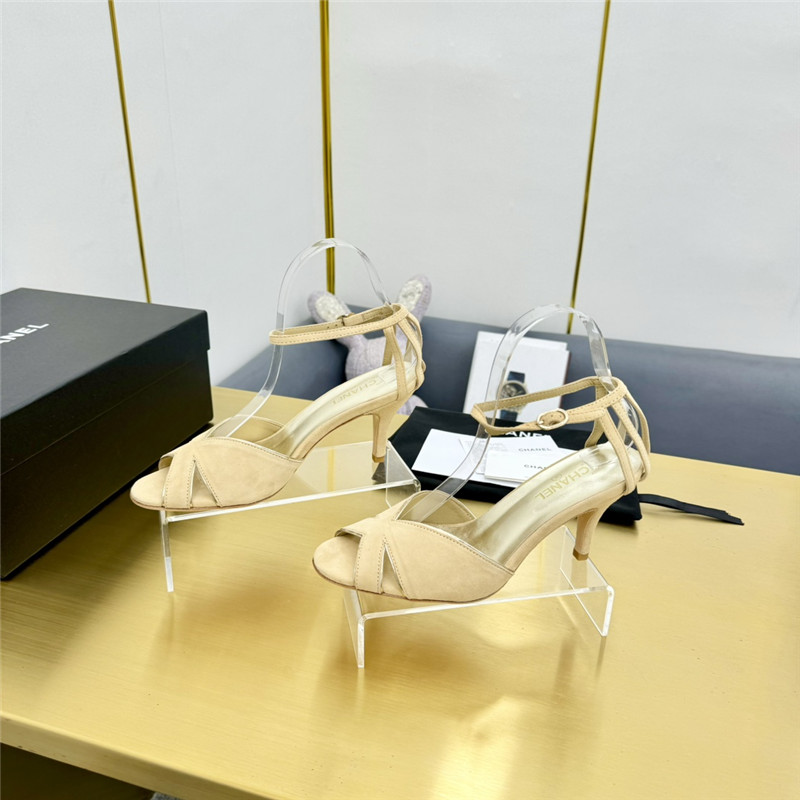 Ch**el butterfly ankle strap open toe pumps beige suede