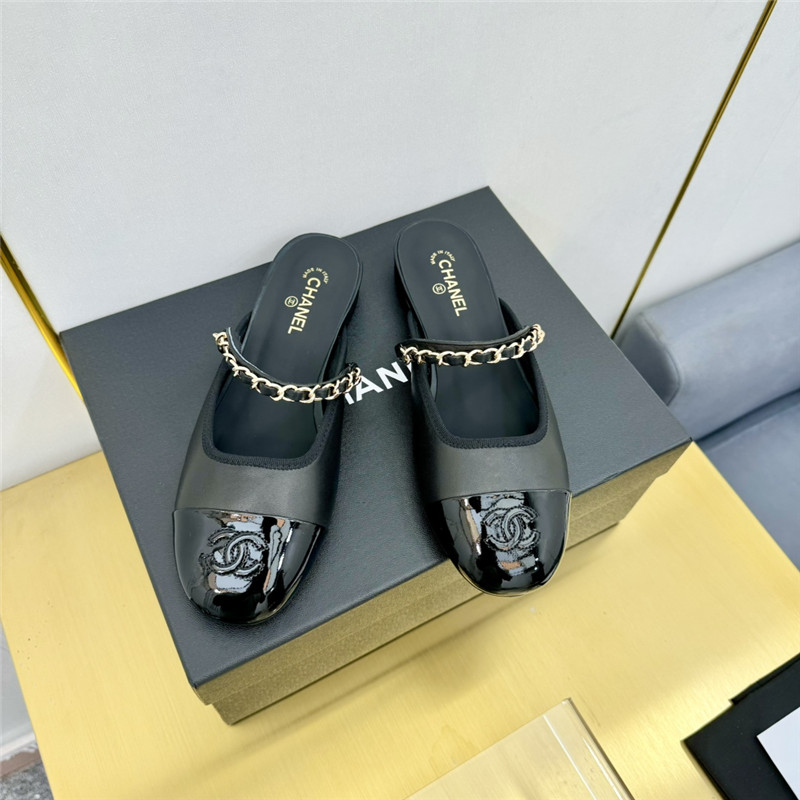 Ch**el mary janes chain flat mules black