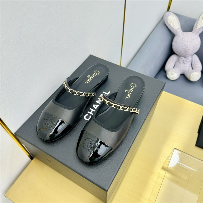 Ch**el mary janes chain flat mules black