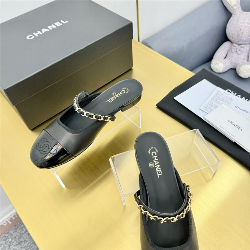 Ch**el mary janes chain flat mules black