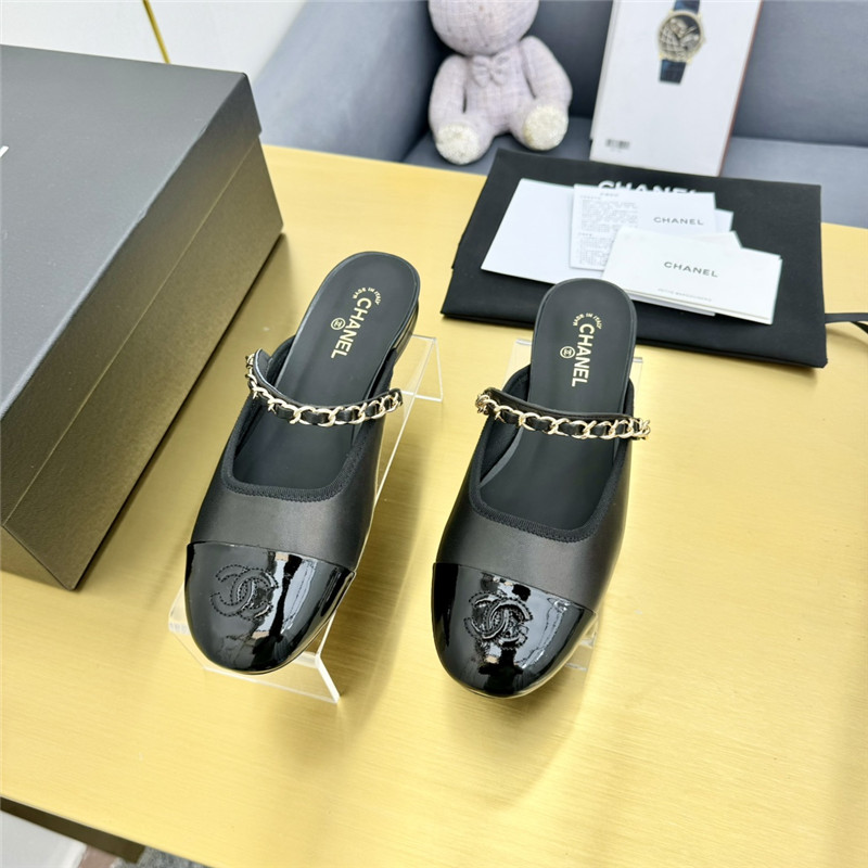 Ch**el mary janes chain flat mules black