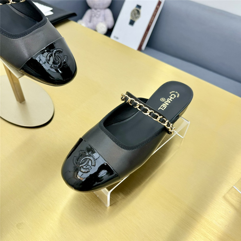 Ch**el mary janes chain flat mules black