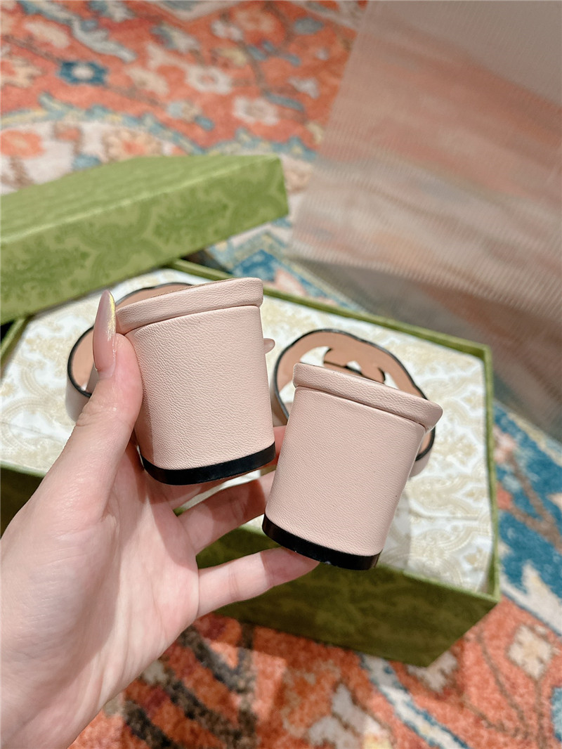 Gvc*1 interlocking g mid-heel slide sandals pink