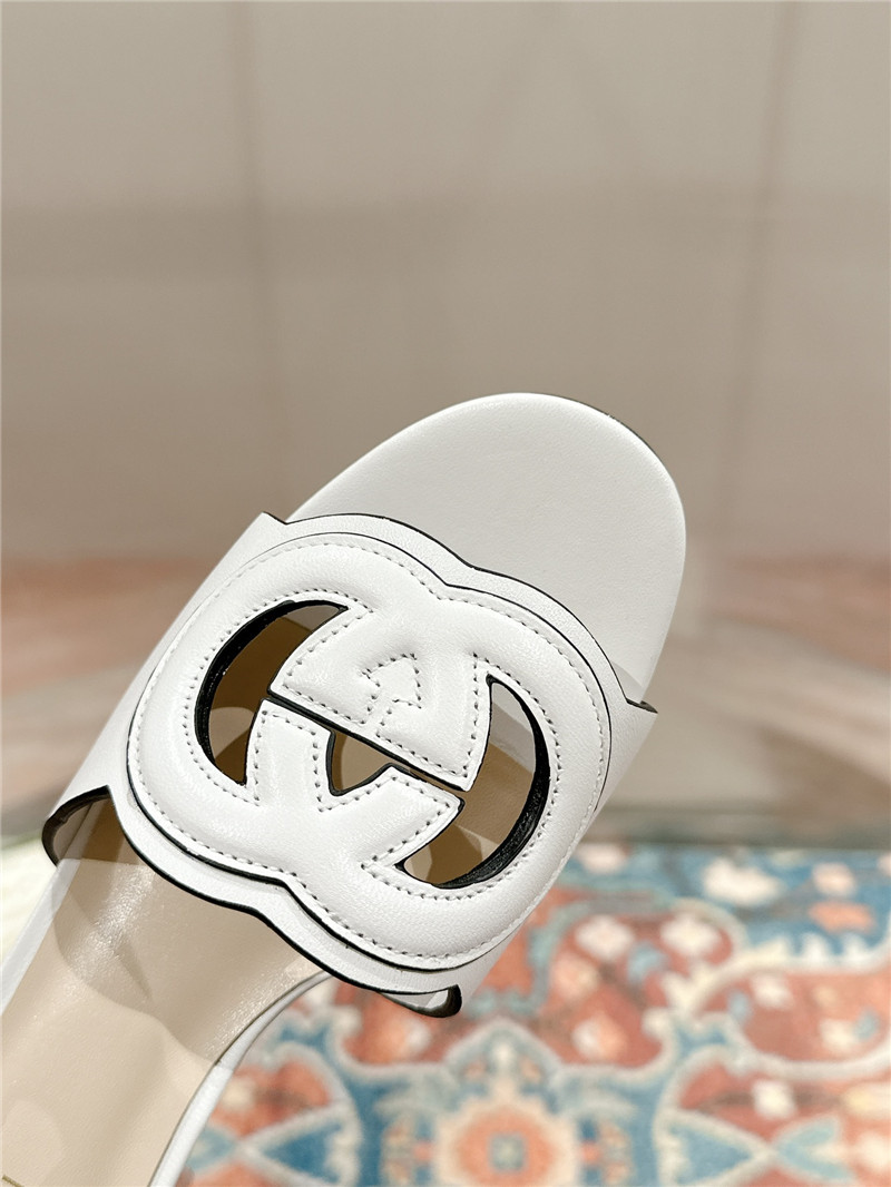 Gvc*1 interlocking g mid-heel slide sandals white