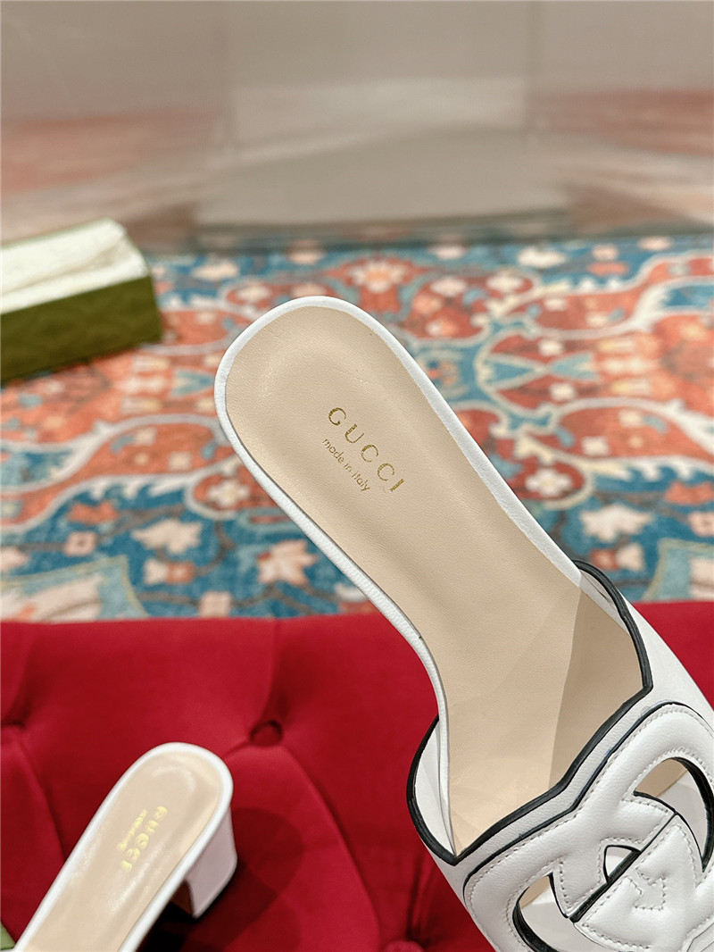 Gvc*1 interlocking g mid-heel slide sandals white