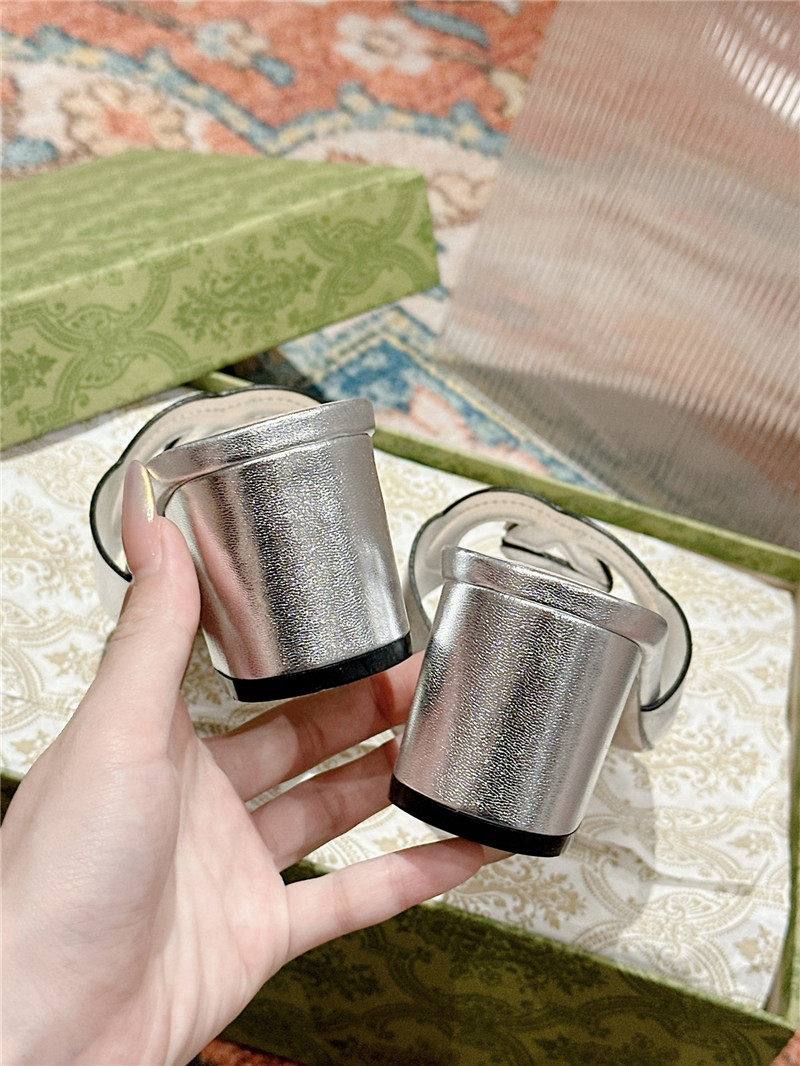 Gvc*1 silver interlocking g mid-heel slide sandals