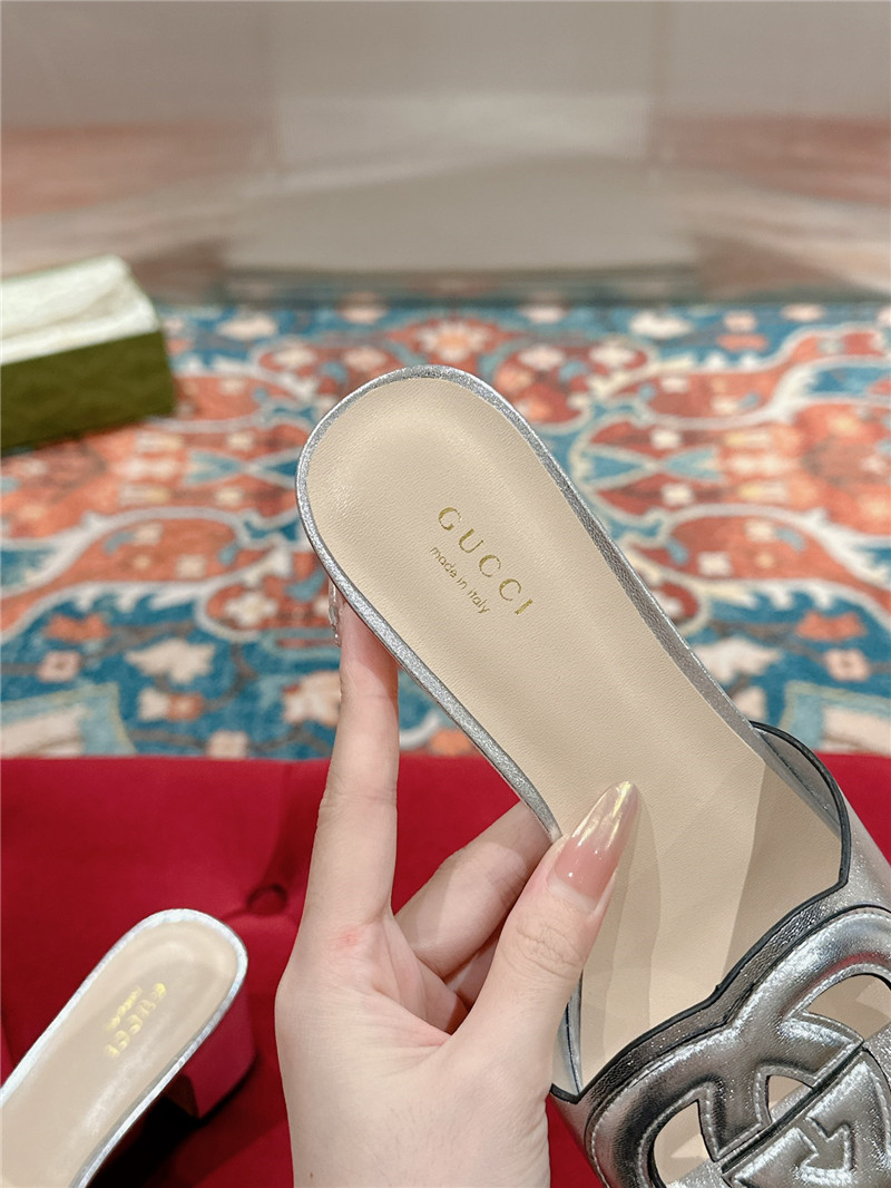 Gvc*1 silver interlocking g mid-heel slide sandals