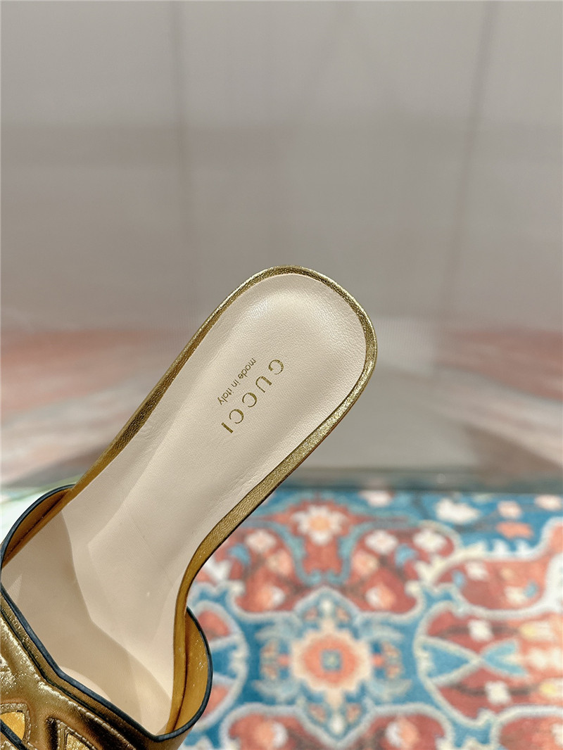 Gvc*1 gold interlocking g mid-heel slide sandals