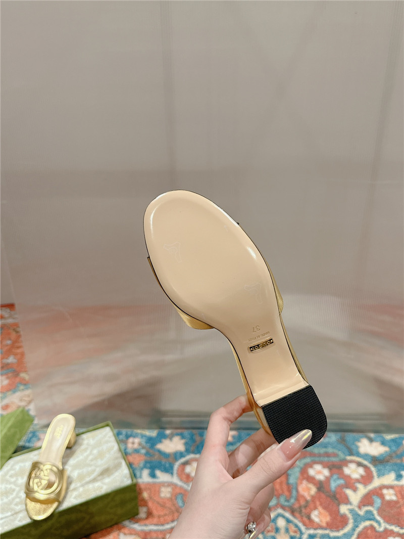 Gvc*1 gold interlocking g mid-heel slide sandals