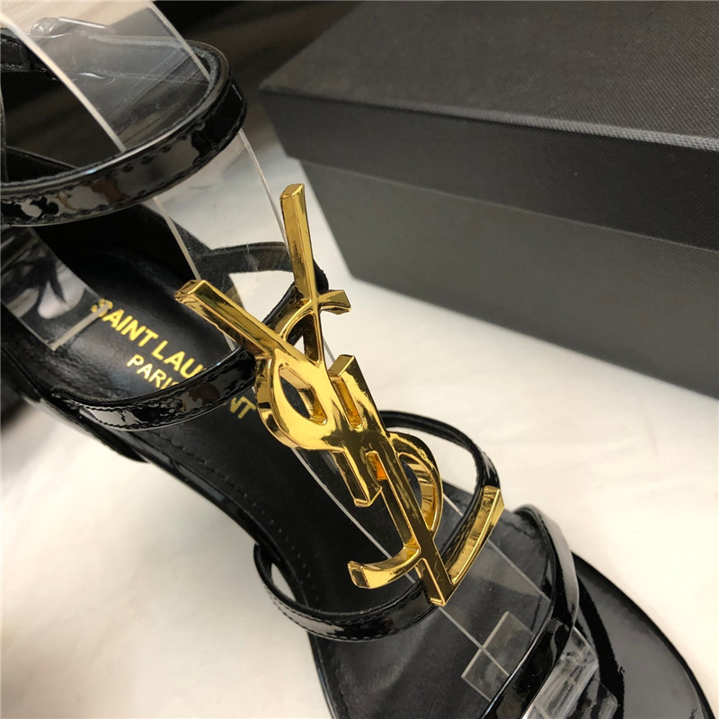 Sa1nt Lau*nt cassandra black and gold patent heels sandals