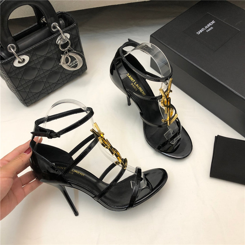 Sa1nt Lau*nt cassandra black and gold patent heels sandals