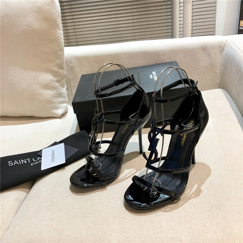 Sa1nt Lau*nt cassandra black patent heels sandals
