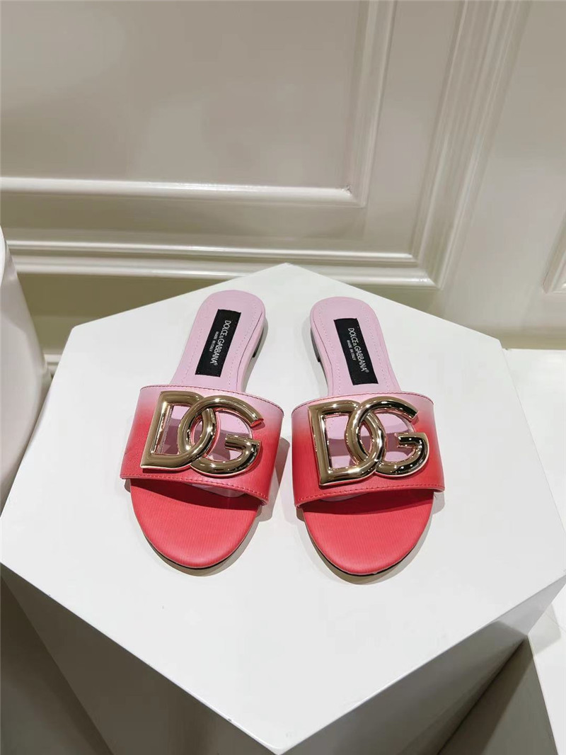 Dolce & Gabbana Gold DG Ombré-Print Sliders in Pink