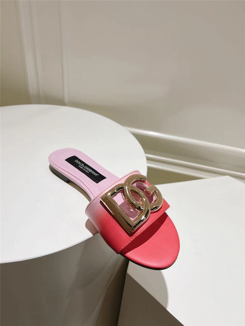 Dolce & Gabbana Gold DG Ombré-Print Sliders in Pink