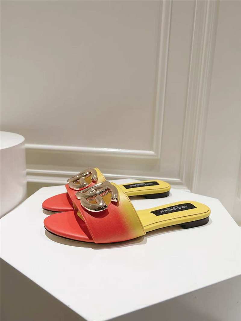 Dolce & Gabbana Gold DG Ombré-Print Sliders Pink & Yellow