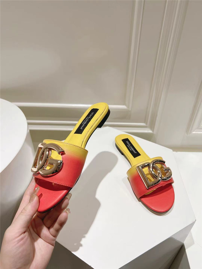 Dolce & Gabbana Gold DG Ombré-Print Sliders Pink & Yellow