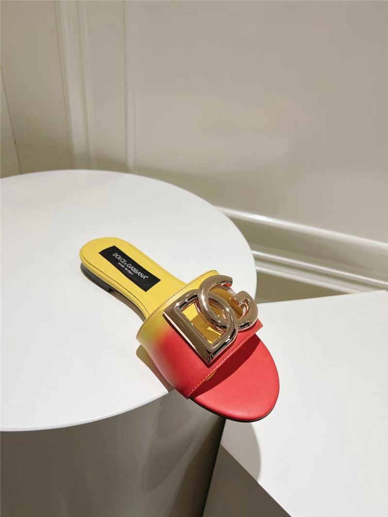 Dolce & Gabbana Gold DG Ombré-Print Sliders Pink & Yellow