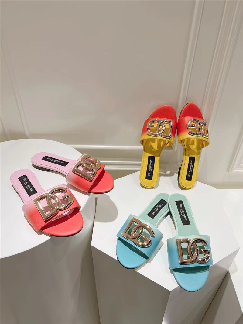 Dolce & Gabbana Gold DG Ombré-Print Sliders Pink & Yellow