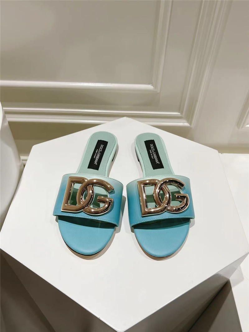 Dolce & Gabbana Gold DG Ombré-Print Sliders in Blue