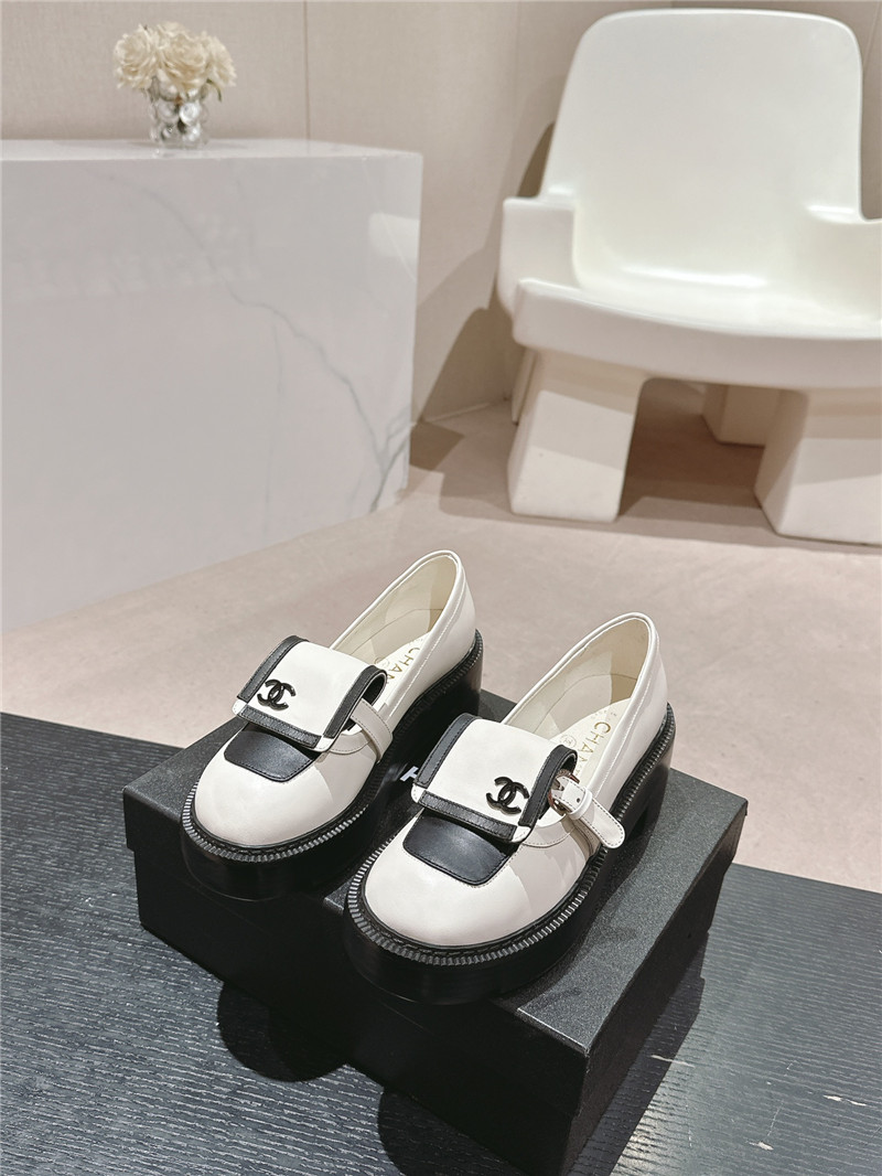 Ch**el moccasin flip cover loafers ivory and black