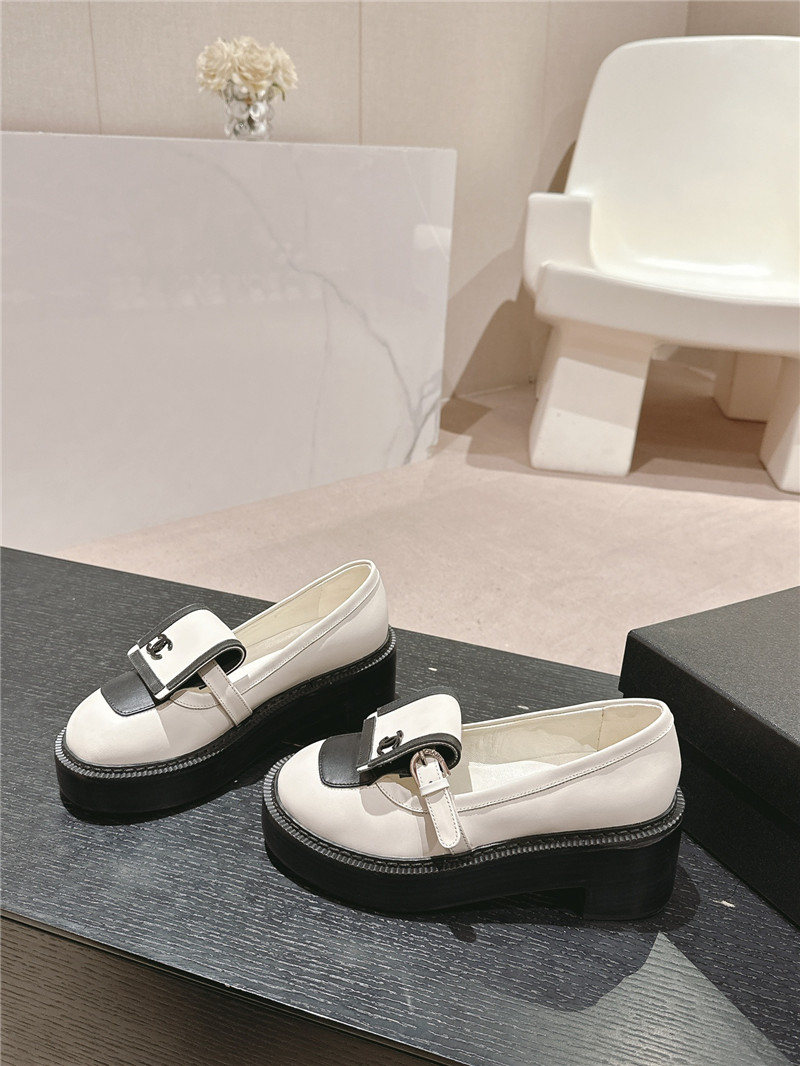 Ch**el moccasin flip cover loafers ivory and black