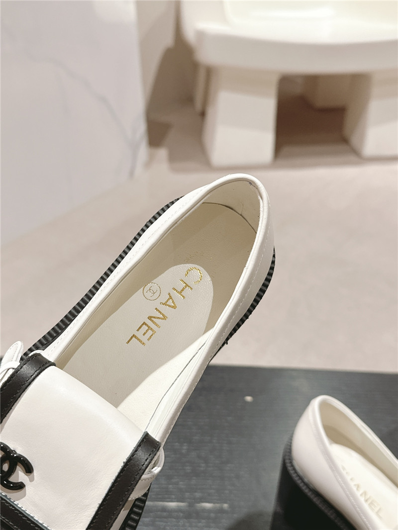 Ch**el moccasin flip cover loafers ivory and black