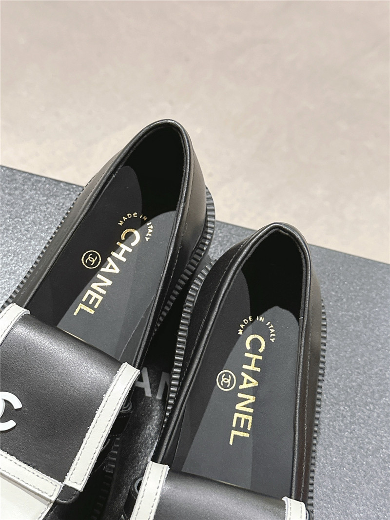 Ch**el moccasin flip cover loafers black and white